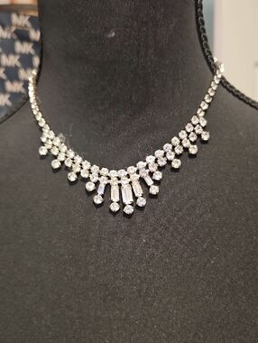 Crystal Fringe Statement Necklace - Silver Tone